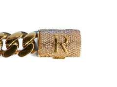 Huge Yellow Gold Plate Monogramed Initial "R" Curb Link Bracelet