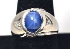 Eye-Catching 14K White Gold Synthetic Star Sapphire Men's Ring