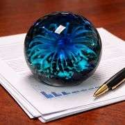 Sea Anemone Hand-Blown Blue Glass Paperweight