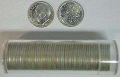 Gem BU original roll of 1958-D Roosevelt Dimes