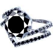 Huge 3.65 Ct Silk Black Moissanite Diamond 2 Band Ring