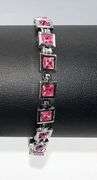18 Kt White Gold Plated Lab Simulated Pink Sapphire Princess Cut Bracelet