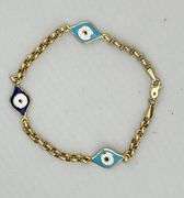 14KT Yello Gold Two Differtent Anemel Color Evil Eye With Rolo link Chain