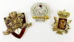 3 Vintage Signed Crown Pins