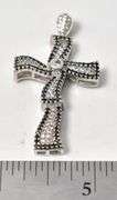Cz and Black Spinel Gemstone Cross pendant in Sterling Silver