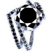 Huge 3.65 Ct Silk Black Moissanite Diamond 2 Band Ring