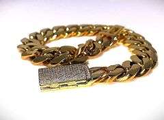 Huge 50 Gram Yellow 14 Kt Gold Plate Cuban Curb Link Bracelet