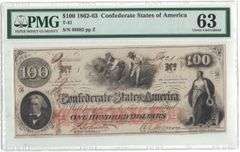 1862-63 $100 Confederate States of America T-41 | PMG 63 Choice Uncirculated | S/N 80882 | Civil War