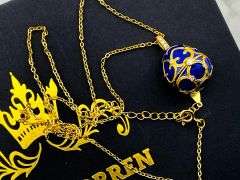 Elegant Egg Pendant Necklace & Bracelet Set – Sapphire Accent, 18K Gold Vermeil, “Something Blue” We