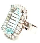 14kt White gold 22.93ct Emerald cut aquamarine and 1.75ctw diamond halo ring