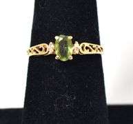 Cute 14K Yellow Gold Peridot Gemstone and Diamond Ring