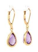 14KT Yellow gold pear shaped amethyst dangle earrings