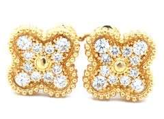 18KT Yellow Gold Hand Crafted Full Diamind pave Clover Earrings