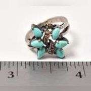 Turquoise and Marcasite Gemstone Ring in Sterling Silver .