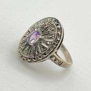 925 Sterling Silver Vintage Art Deco Marcasite Amythyst Ring