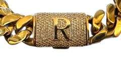 Huge Yellow Gold Plate Monogramed Initial "R" Curb Link Bracelet