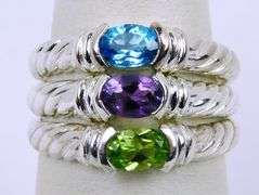 3 Sterling Gemstone Stacking Rings