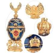 Vintage-Style Gold-Plated Enamel Fabergé Egg Jewelry Box with Crown Eagle Accent