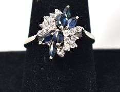 Sparkling 14K White Gold Blue Sapphire Gemstone and Diamond Ring