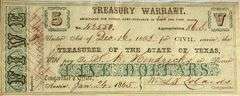 1863 Uncirculated Texas Treasury Warrant