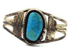 925 Sterling Silver Vintage Navajo Style Large Turquoise Cuff Bracelet