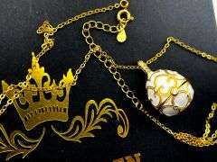 Designer White Egg Pendant & Bracelet Set – 18K Gold Vermeil Over Sterling Silver