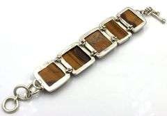 Vintage 925 sterling silver Tiger eye square link adjustable bracelet