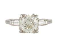 Vintage 2.30ctw Round and Baguette Diamond Three Stone Engagement Ring in Platinum