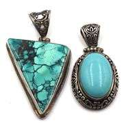 Lot of 2 Vintage 925 sterling silver turquoise pendants