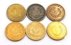 Five 1883 Rackateer Nickels & Regular 1883 No Cents Nickel