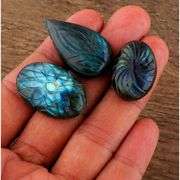 Lot of 3 Carved Natural Labradorite Polished Gemstones
