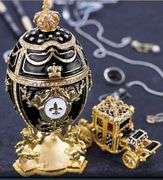 Royal Imperial Black Russian Fabergé Egg Replica with Black Carriage