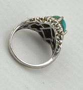 925 Ster;ling Silver Vintage Turquoise With Decorative Metalwork Ring