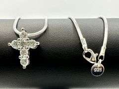 Sparkling 14 Kt White Ice Blue Gold Plated Moissanite Cross Pendant