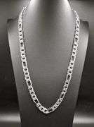 Huge 122.4 Gram .925 Sterling Silver Plated Italian Figaro Link Necklace