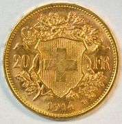Superb Gem BU 1914 Swiss 20 Francs Gold Piece