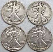 (1918-S, 1923-S, 1938, 1942) Lot of 4 Walking Liberty Half Dollars 90% Silver