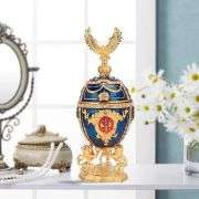 Vintage-Style Gold-Plated Enamel Fabergé Egg Jewelry Box with Crown Eagle Accent