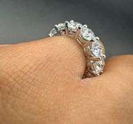 14K White Gold Round Brilliant Cut Lab Diamond Wedding Band of 8.10ct