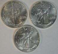 3 Diff. Gem BU Key Date $1 American Silver Eagles 1986 to 1991