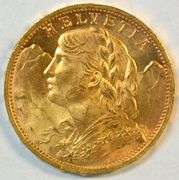 Superb Gem BU 1930 Swiss 20 Francs Gold Piece