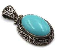 Lot of 2 Vintage 925 sterling silver turquoise pendants