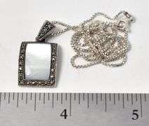 Mother of Pearl and Marcasite Gemstone Pendant necklace in Sterling Silver