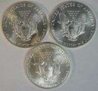 3 Diff. Gem BU Key Date $1 American Silver Eagles 1986 to 1991