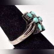 Turquoise and Marcasite Gemstone Ring in Sterling Silver .