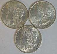 3 Flashy-white AU/BU Morgan Silver Dollars: 1897, 1898, & 1899-O
