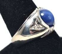 Eye-Catching 14K White Gold Synthetic Star Sapphire Men's Ring