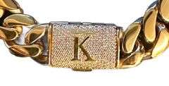 Huge 14 Kt Yellow Gold Plate Monogramed Initial " K" Curb Link Bracelet