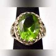Green Gemstone Ring in Sterling Silver .