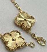 18KT Yellow Gold Handcrafted Guilloche Gold Five Clover with Link Chain Bracelet